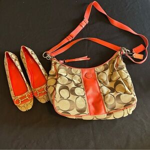 Coach Tan & Red Shoulder Bag and/or matching shoes size 9 Great Condition